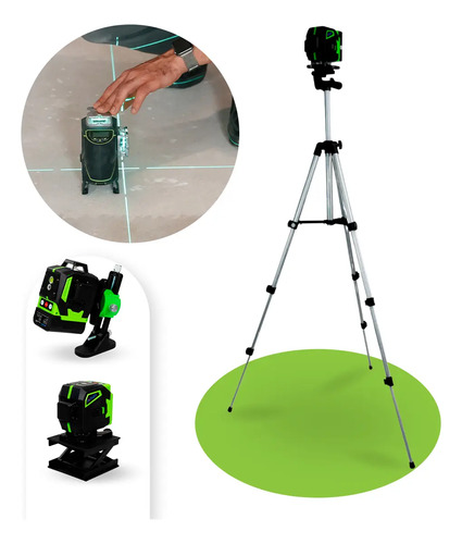 Kit Nível A Laser Verde 12 Linhas Esquadro + Suporte + Tripé
