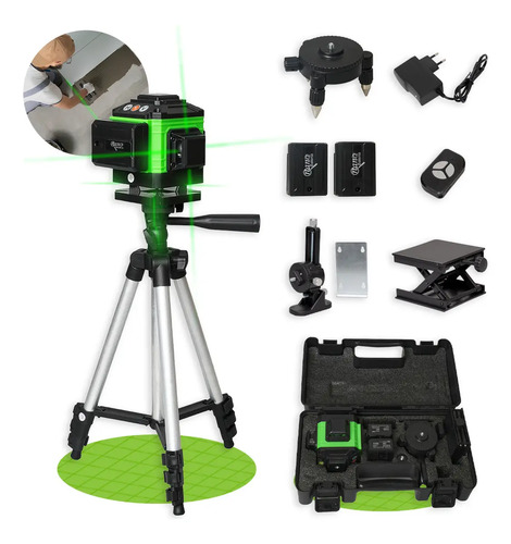 Kit nivel a laser verde 12 linhas esquadro suporte tripe rec