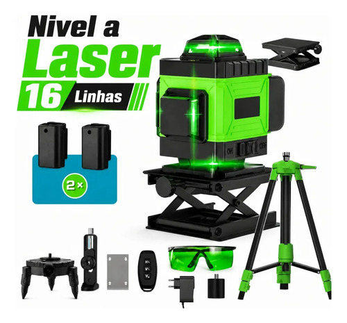 Kit nivel a laser verde 16 linhas esquadro suporte tripe rec