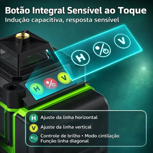 Kit Nível A Laser Verde 16 Linhas Esquadro + Suporte + Tripé Recarregável Profissional Prumo Autonivelante Óculos