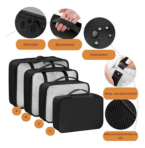 Kit Organizador Mala Viagem Bolsa 7pç Impermeável Necessaire