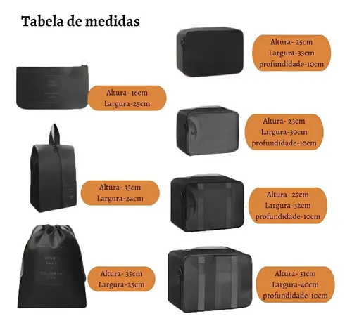 Kit Organizador Mala Viagem Bolsa 7pç Impermeável Necessaire