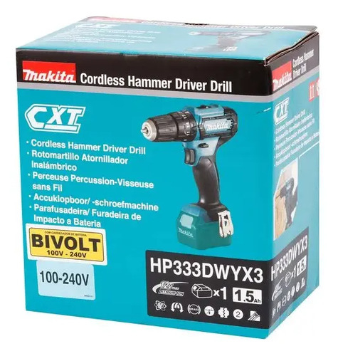 Kit Parafusadeira Furadeira De Impacto Hp333dwyx3 Makita Bateria 12V 1,5 Ah E carregador