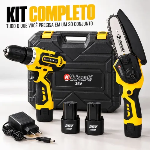 Kit Parafusadeira Mini Motosserra 2 Baterias Maleta Nakasaki