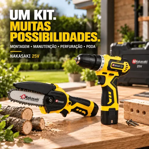 Kit Parafusadeira Mini Motosserra 2 Baterias Maleta Nakasaki