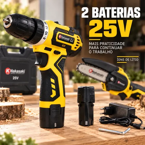 Kit Parafusadeira Mini Motosserra 2 Baterias Maleta Nakasaki