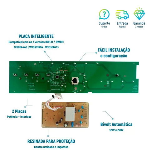 Kit Placa Interface + Potência C/ Adesivo Bwl11 Brastemp