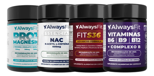Kit pro da alwaysfit pro3mag nac fits36 e complexo b sem sab