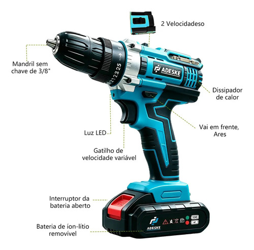 Kit Profissional Parafusadeira e Furadeira Elétrica sem Fio com Baterias ,Carregador, Maleta e Acessórios. Ideal para montagem de móveis, furação em concreto, parafusos em metal, reparos domésticos