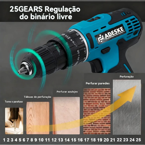Kit Profissional Parafusadeira e Furadeira Elétrica sem Fio com Baterias ,Carregador, Maleta e Acessórios. Ideal para montagem de móveis, furação em concreto, parafusos em metal, reparos domésticos