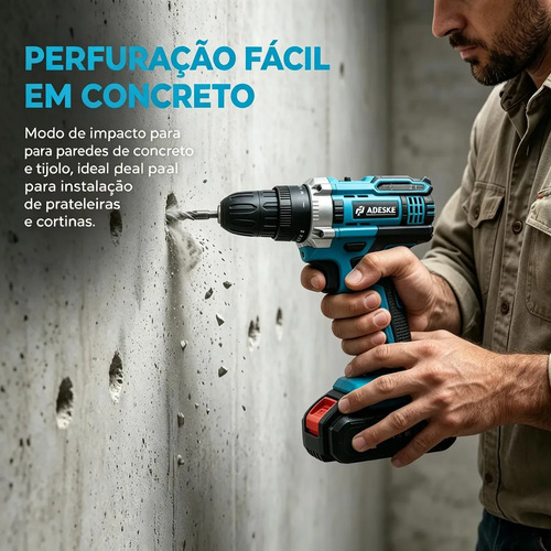 Kit Profissional Parafusadeira e Furadeira Elétrica sem Fio com Baterias ,Carregador, Maleta e Acessórios. Ideal para montagem de móveis, furação em concreto, parafusos em metal, reparos domésticos
