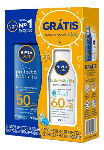Kit protetor nivea adulto fps50 200ml kids fps60 100ml