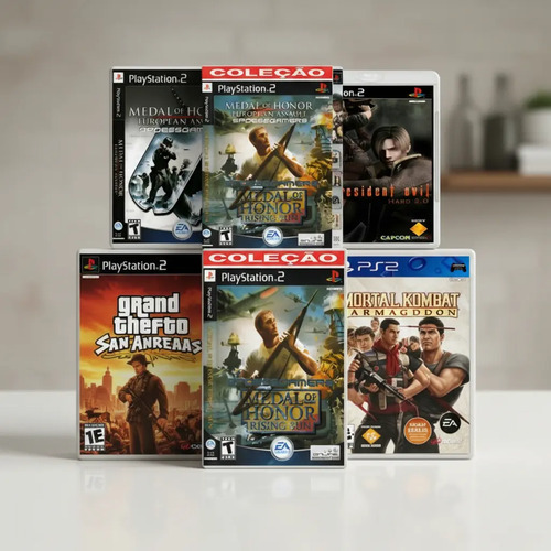 Kit ps2 1 gta 1 medalhonor 1 mortalkombat 1 residente 1