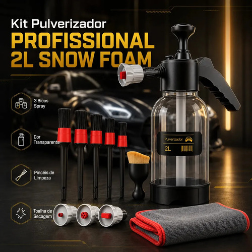 Kit pulverizador profissional 2l snow foam potente com 3 bic