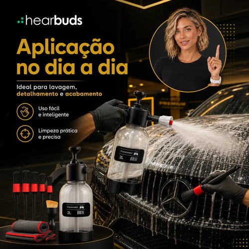Kit Pulverizador Profissional 2l Snow Foam Potente Com 3 Bicos Spray Cor Transparente + Pincel De Detallado E Toalha De Secagem
