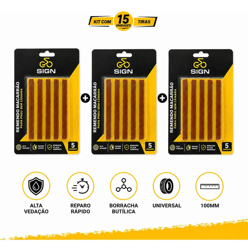 Kit refil reparo macarrao alta vedacao para pneus sem camara