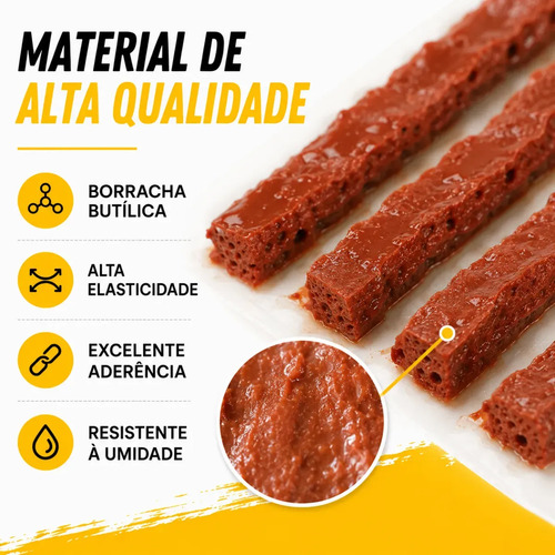 Kit Refil Reparo Macarrão Alta Vedação Para Pneus Sem Câmara Remendo Tubeless Carros Moto Bicicleta Bike 15 Unid