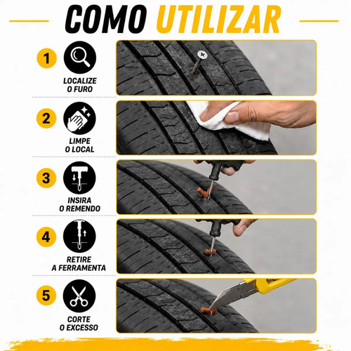 Kit Refil Reparo Macarrão Alta Vedação Para Pneus Sem Câmara Remendo Tubeless Carros Moto Bicicleta Bike 15 Unid