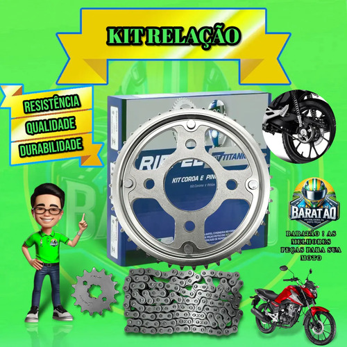 Kit Relação Riffel Cg Titan 160 / Fan 160 Start Aço 1045