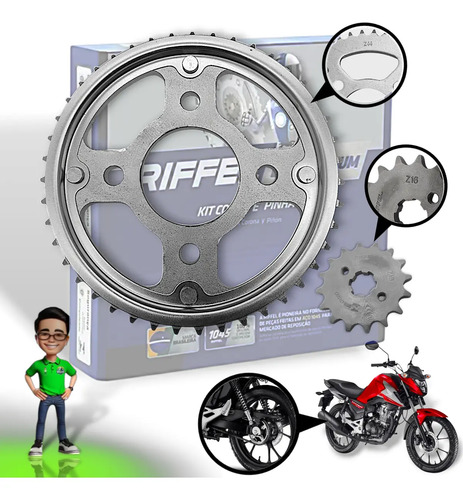 Kit Relação Riffel Cg Titan 160 / Fan 160 Start Aço 1045