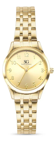 Kit Relógio Colar E Brincos Ponto De Luz Dourado Feminino Luxo Golden Saint Germain Presente Original Joias Elegante Clássico 28mm