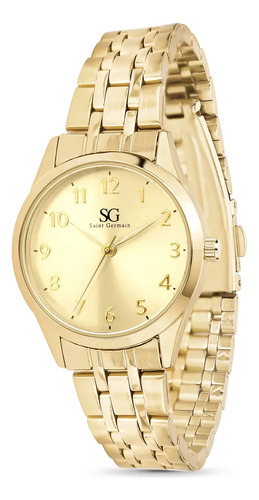 Kit Relógio Colar E Brincos Ponto De Luz Dourado Feminino Luxo Golden Saint Germain Presente Original Joias Elegante Clássico 28mm