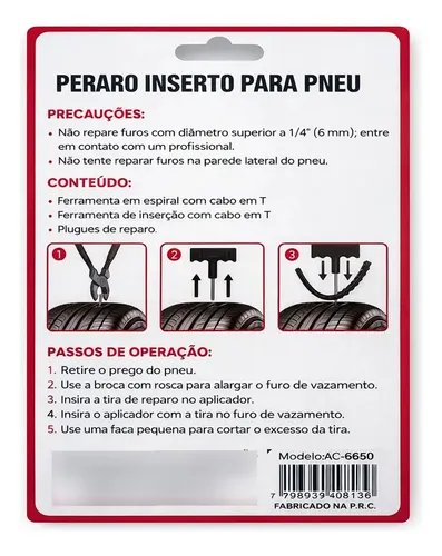Kit Reparo Pneu Remendo + 5 Macarrão Profissional Carro Moto