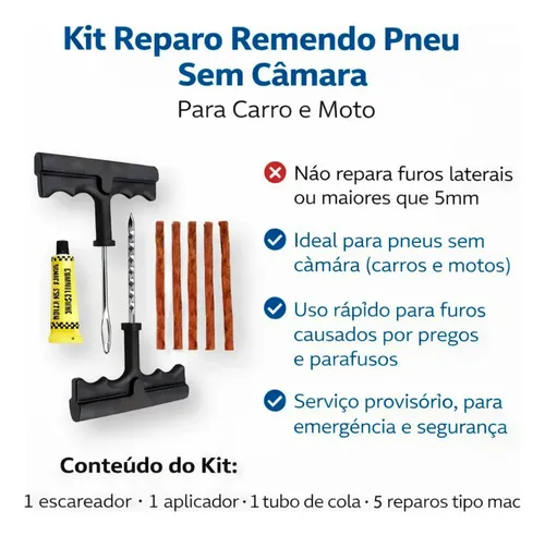 Kit Reparo Pneu Remendo + 5 Macarrão Profissional Carro Moto