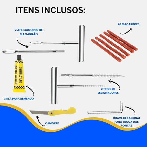 Kit Reparo Pneu Sem Câmara + Maleta 20 Remendos Moto E Carro Gurumania