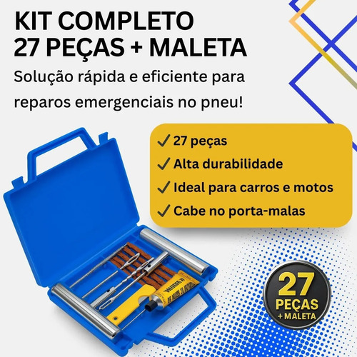 Kit Reparo Pneu Sem Câmara + Maleta 20 Remendos Moto E Carro Gurumania