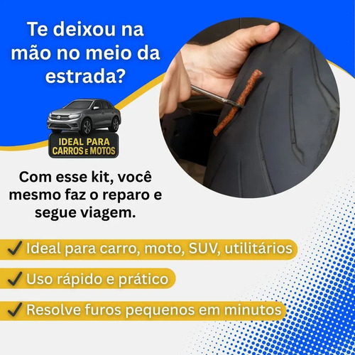 Kit Reparo Pneu Sem Câmara + Maleta 20 Remendos Moto E Carro Gurumania