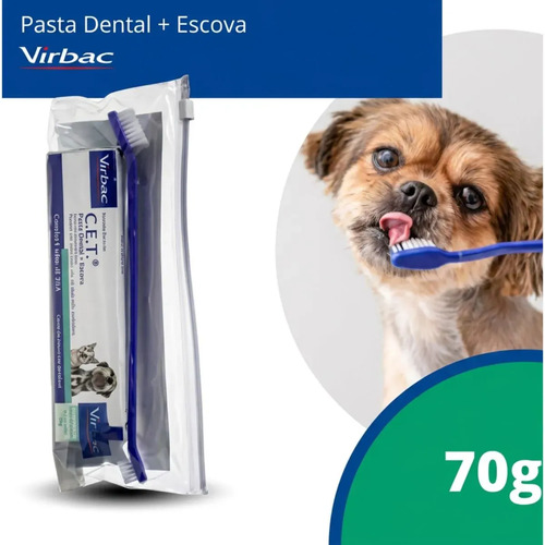 Kit Saúde Oral Virbac Pasta Cet Com Necessaire E Escova sabor frango