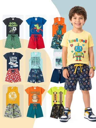 Kit Sortido 10 Peças Roupas Infantil Menino Verão 5 Conjunto