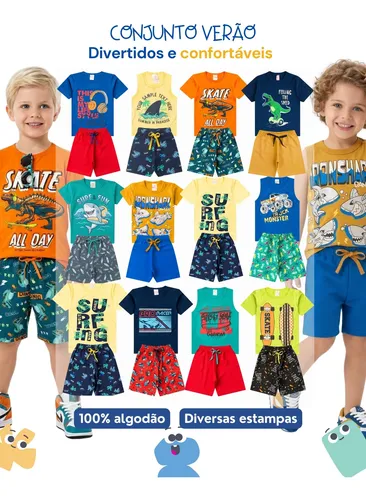 Kit Sortido 10 Peças Roupas Infantil Menino Verão 5 Conjunto