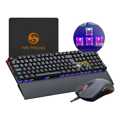 Kit teclado e mouse mecanico dpi 7200 abnt2 gamer luz led rg