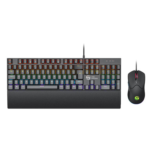 Kit Teclado E Mouse Mecânico Dpi 7200 Abnt2 Gamer Luz Led Rgb Switch Red Usb Mouse Pad Para Computador Pc Ps4 Fire Phoenix Bk-06 Preto