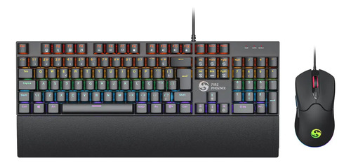 Kit Teclado E Mouse Mecânico Dpi 7200 Abnt2 Gamer Luz Led Rgb Switch Red Usb Mouse Pad Para Computador Pc Ps4 Fire Phoenix Bk-06 Preto