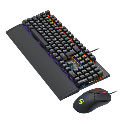 Kit Teclado E Mouse Mecânico Dpi 7200 Abnt2 Gamer Luz Led Rgb Switch Red Usb Mouse Pad Para Computador Pc Ps4 Fire Phoenix Bk-06 Preto