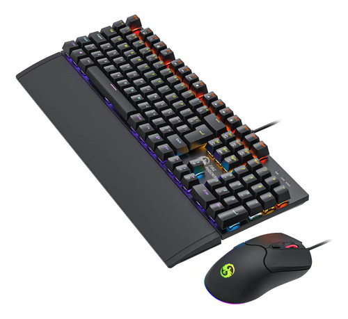 Kit Teclado E Mouse Mecânico Dpi 7200 Abnt2 Gamer Luz Led Rgb Switch Red Usb Mouse Pad Para Computador Pc Ps4 Fire Phoenix Bk-06 Preto