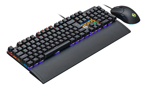 Kit Teclado E Mouse Mecânico Dpi 7200 Abnt2 Gamer Luz Led Rgb Switch Red Usb Mouse Pad Para Computador Pc Ps4 Fire Phoenix Bk-06 Preto