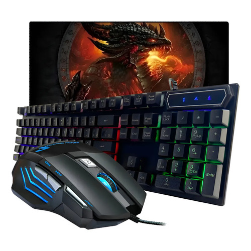 Kit teclado gamer semi mecanico led rgb mouse mouse pad pret