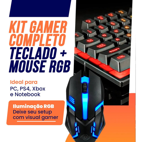 Kit Teclado Mouse Gamer Completo Barato Com Fio Cabo De 1,5m Led Com Iluminação Rgb Desktop Conexão Usb Cor Preto Usar Com Headset Acessorios Pc Mecanico Jogos - Goodvision