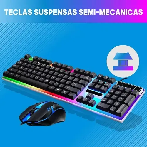 Kit Teclado Mouse Gamer Led Rgb Semi Mecânico Anti Ghosting