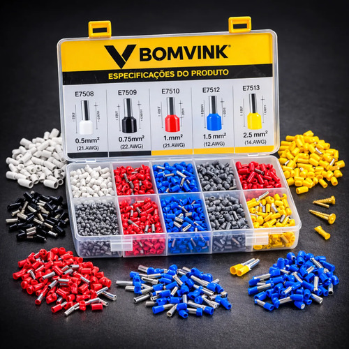Kit terminal ilhos 1250 pecas tubular para fios eletricos