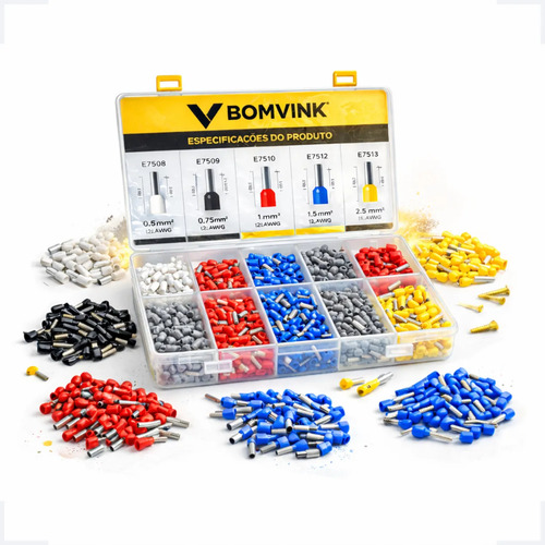 Kit Terminal Ilhós 1250 Peças Tubular Para Fios Elétricos