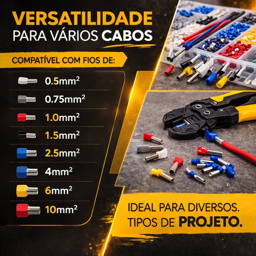 Kit Terminal Ilhós 1250 Peças Tubular Para Fios Elétricos
