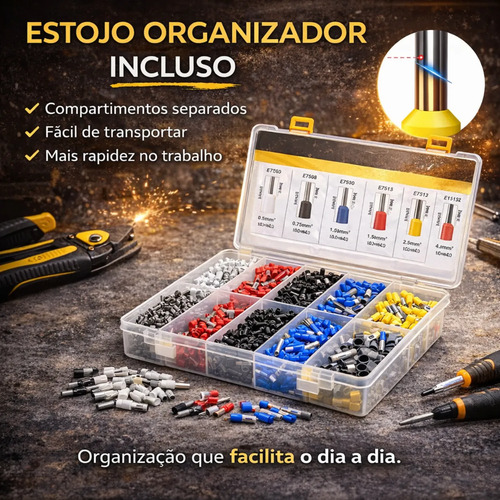 Kit Terminal Ilhós 1250 Peças Tubular Para Fios Elétricos