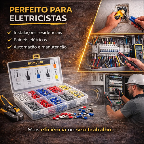 Kit Terminal Ilhós 1250 Peças Tubular Para Fios Elétricos