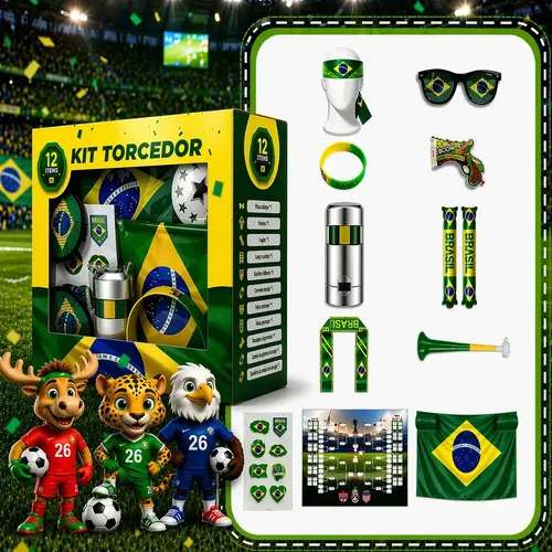 Kit Torcedor Brasil 12 Peças, Ideal Para Copa Do Mundo 2026