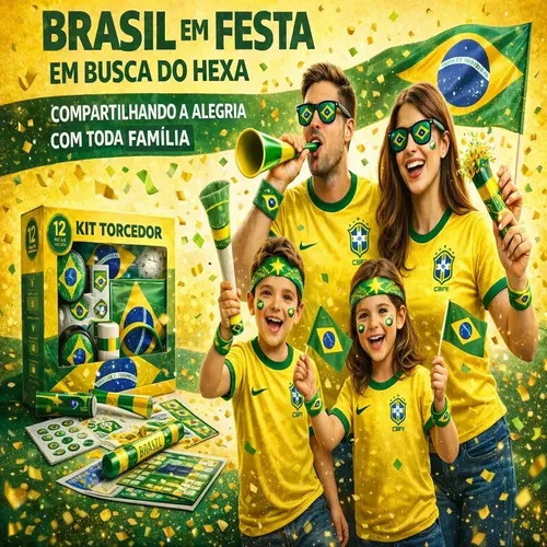 Kit Torcedor Brasil 12 Peças, Ideal Para Copa Do Mundo 2026